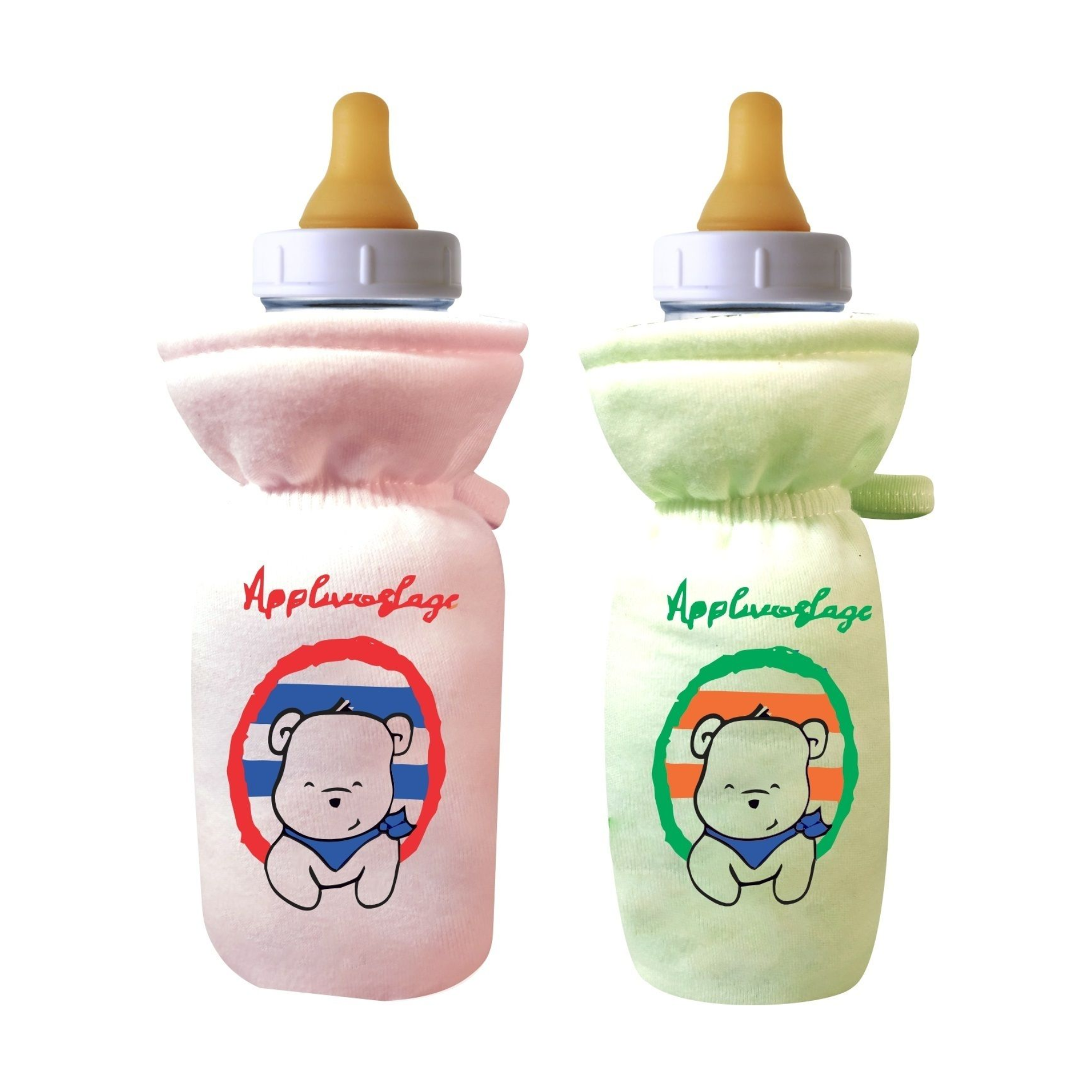 Stretchable Baby Feeding Bottle Cover Pink-Green 